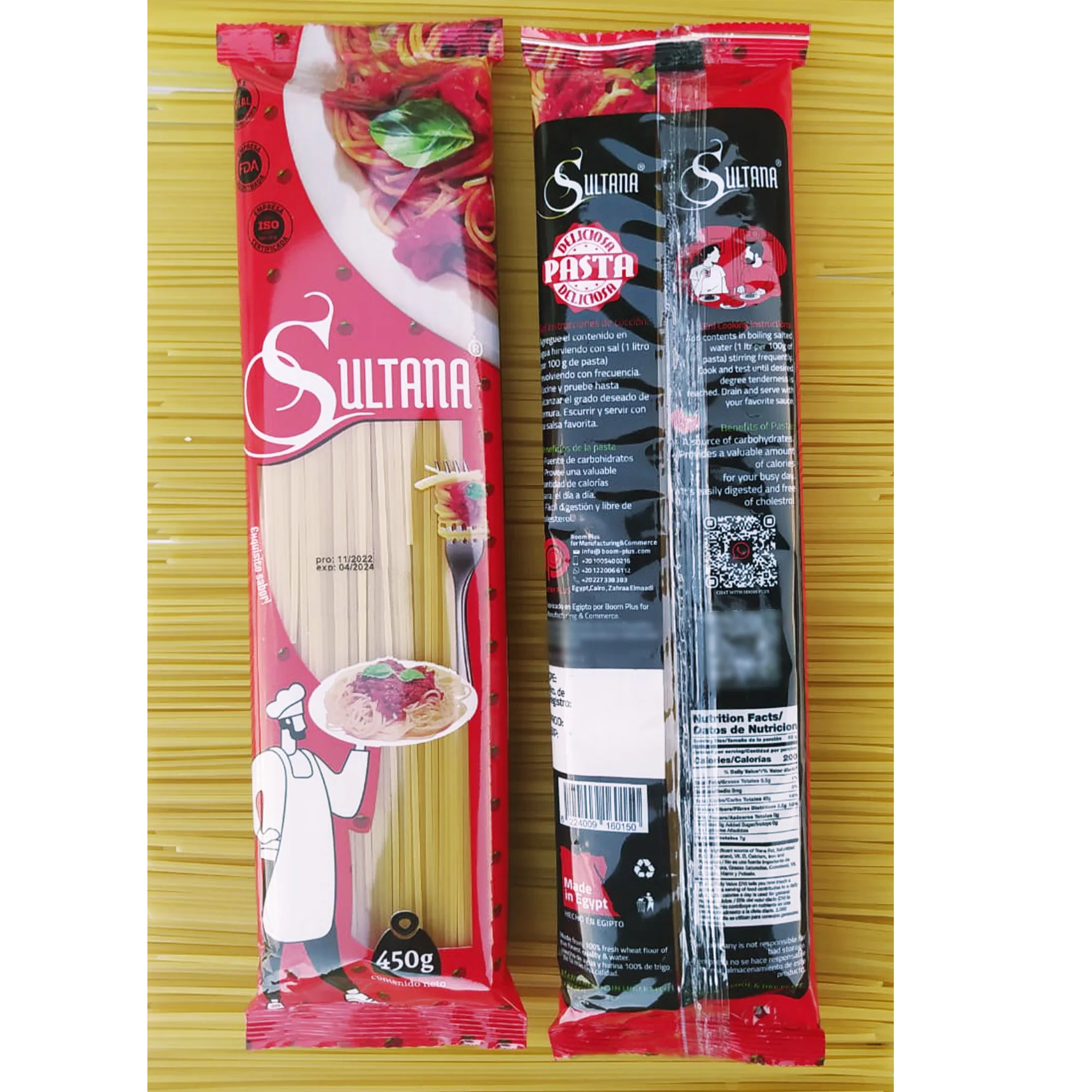 Сделать любой рецепт с султаной 450 г Высокое качество сертификаты спагетти доступны ISO 9001 и Халяль оптовая продажа египетского производства