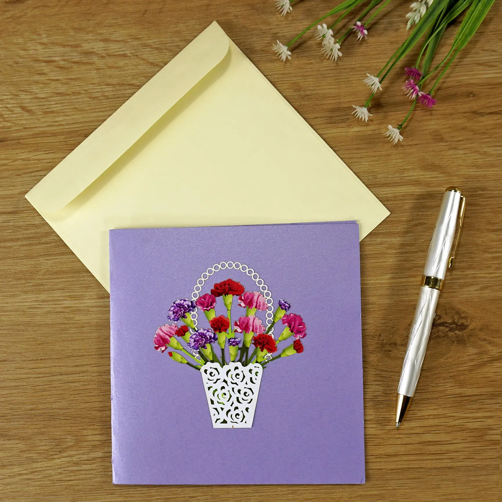Best Choice For Custom Design Flower 3D greeting popup card for Mother Day Birthday or for businesses give to customers in bulk