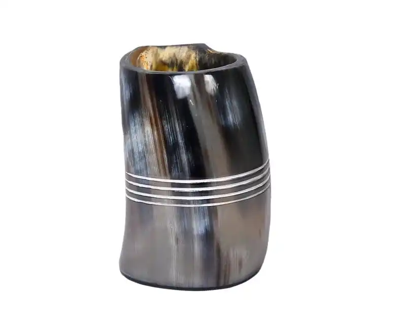 Antique customized good quality handcrafted natural drinking horn mug viking carving horn tankard curved mugs from India