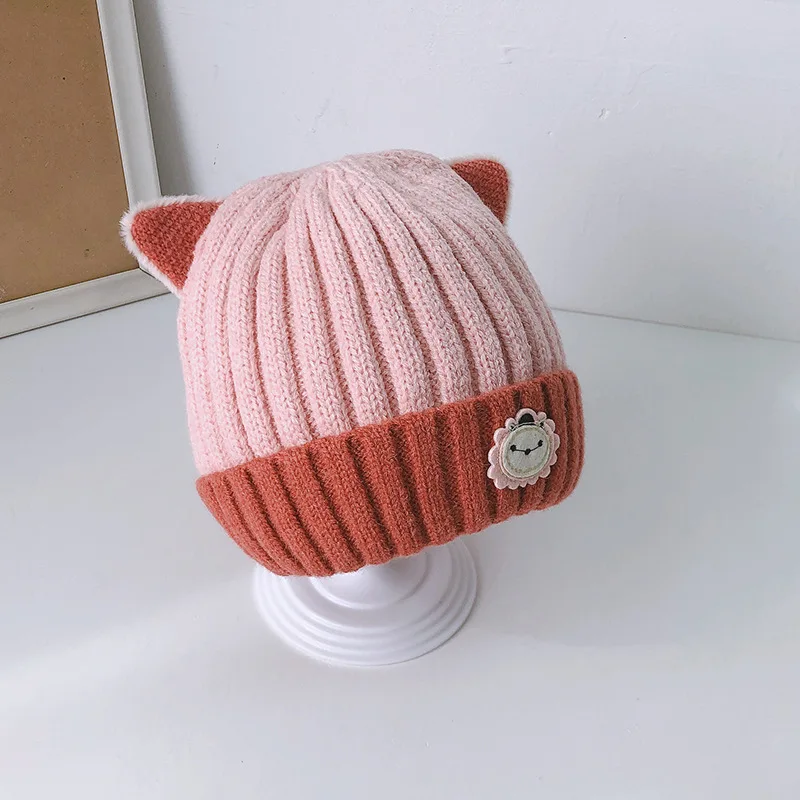 2022 New Popular Winter Cute 3D Love Heart Cat Ear Crochet Baby Knit Hat Thick Warmer hand knitted newborn baby hats