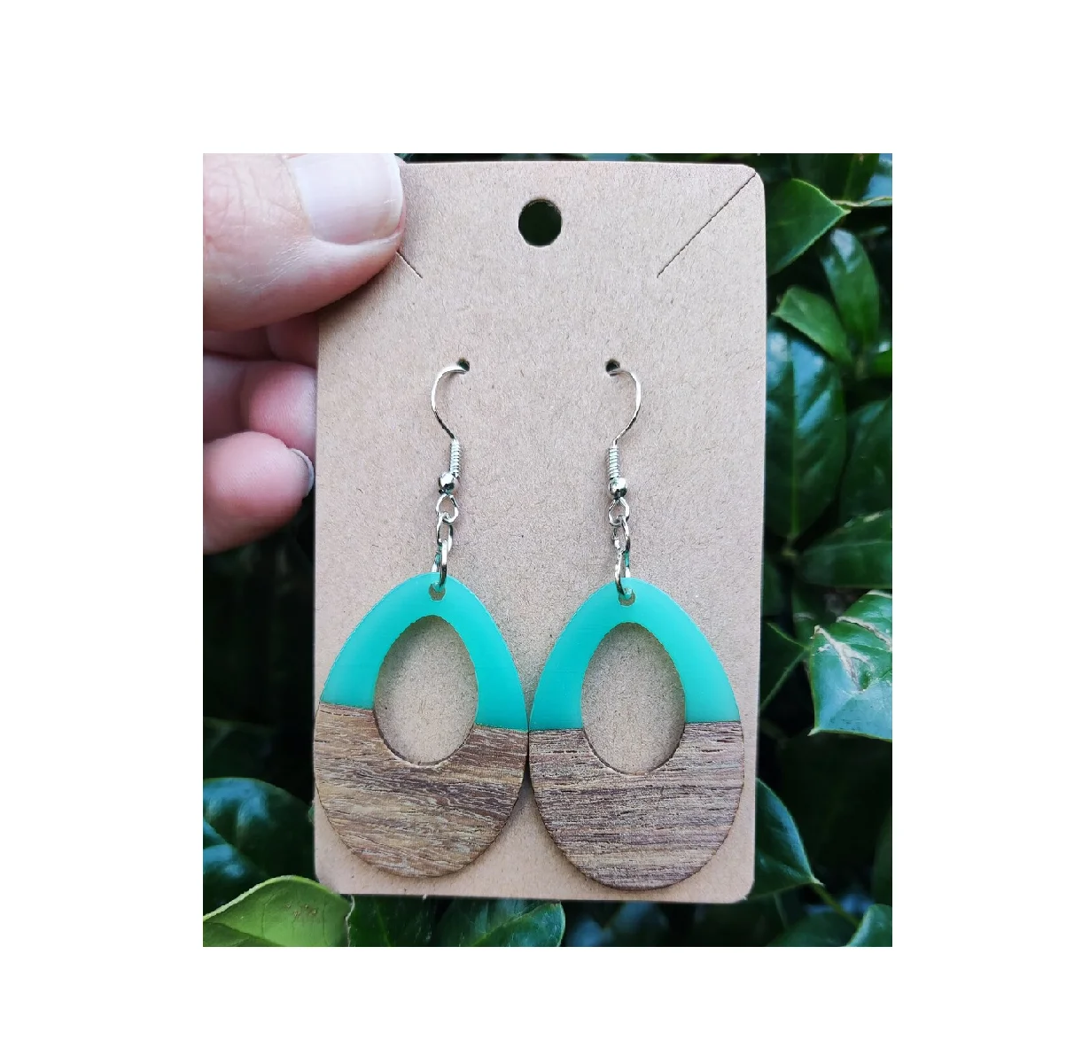 Wood and resin earring simple drop geometric wood hoop resin earrings for handmade use for at best price