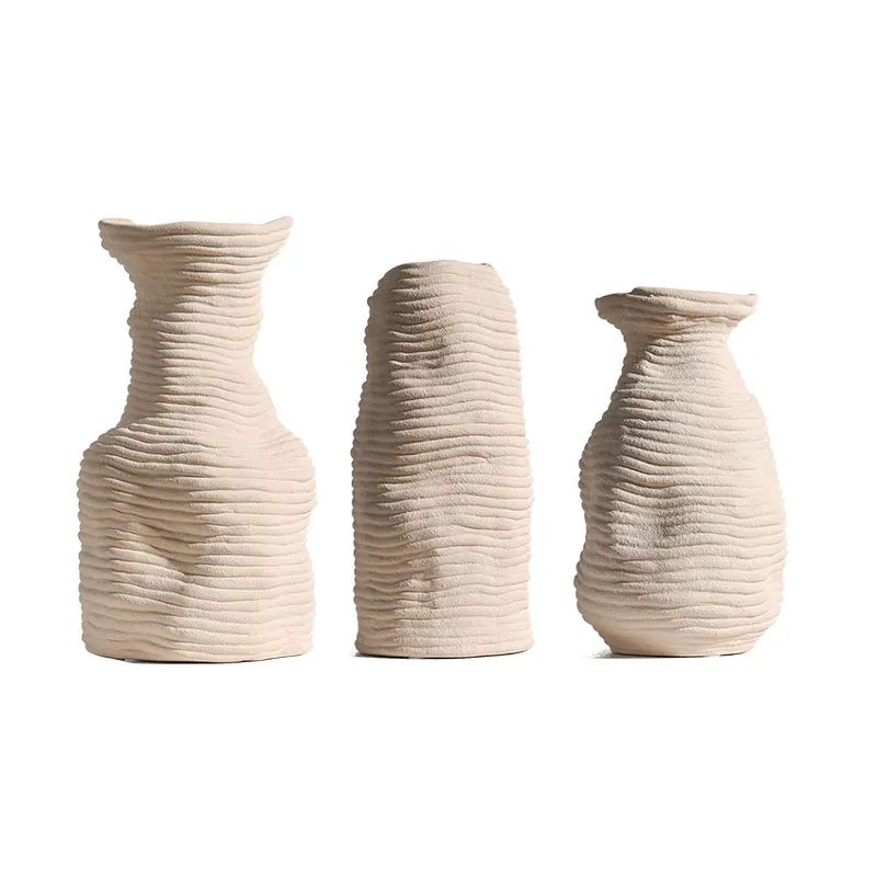 Nordic creative ribbed ceramic vase simple crafts abstract home ripple hydroponic dried flower ornaments