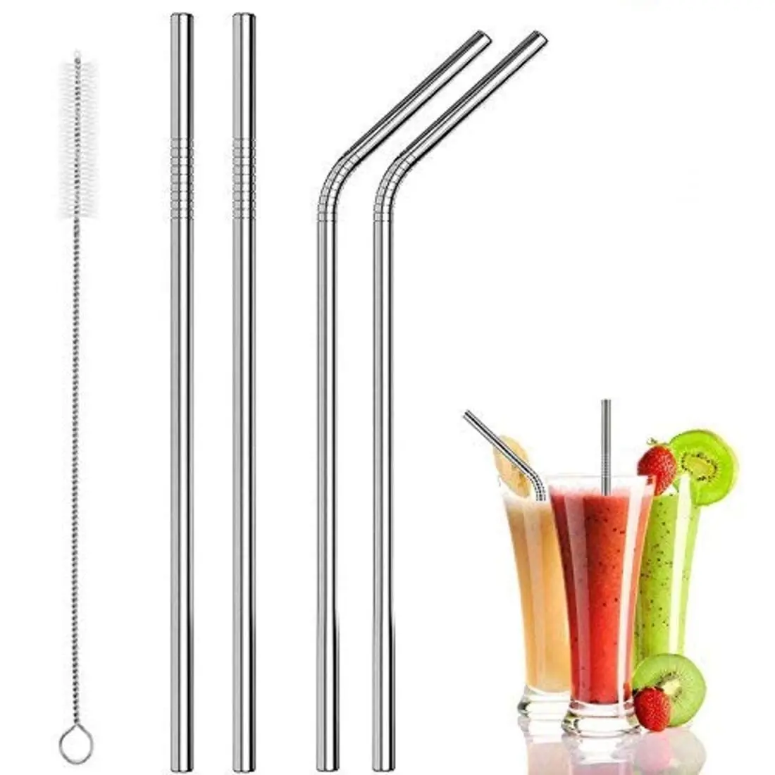 Wholesale Manufacturers Eco Friendly Products Metal Drinking Straw Customized Logo Portable Straw Set with Cleaning Brushes