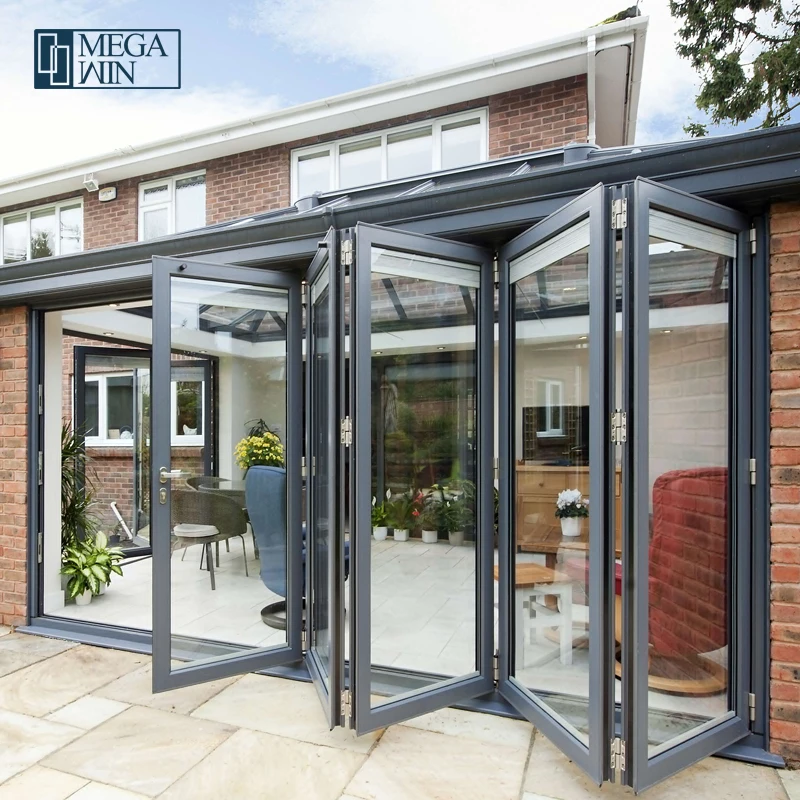 Foshan Doors And Windows Factory Price Patio Double Glazed Glass Exterior Sliding Bifold Aluminum Door