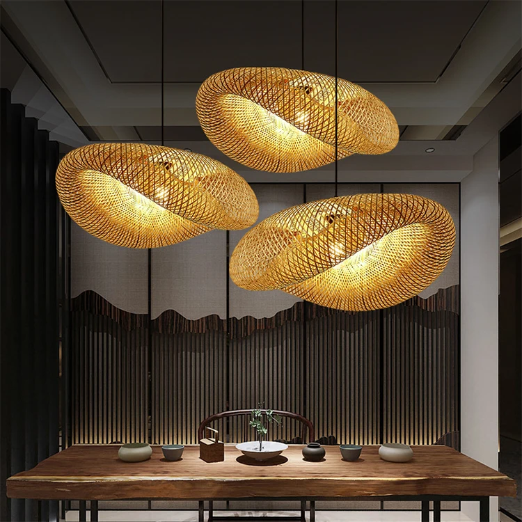 bamboo lighting straw rustic rattan pendant light fixture wicker lamp shade basket woven chandelier for dining room living room