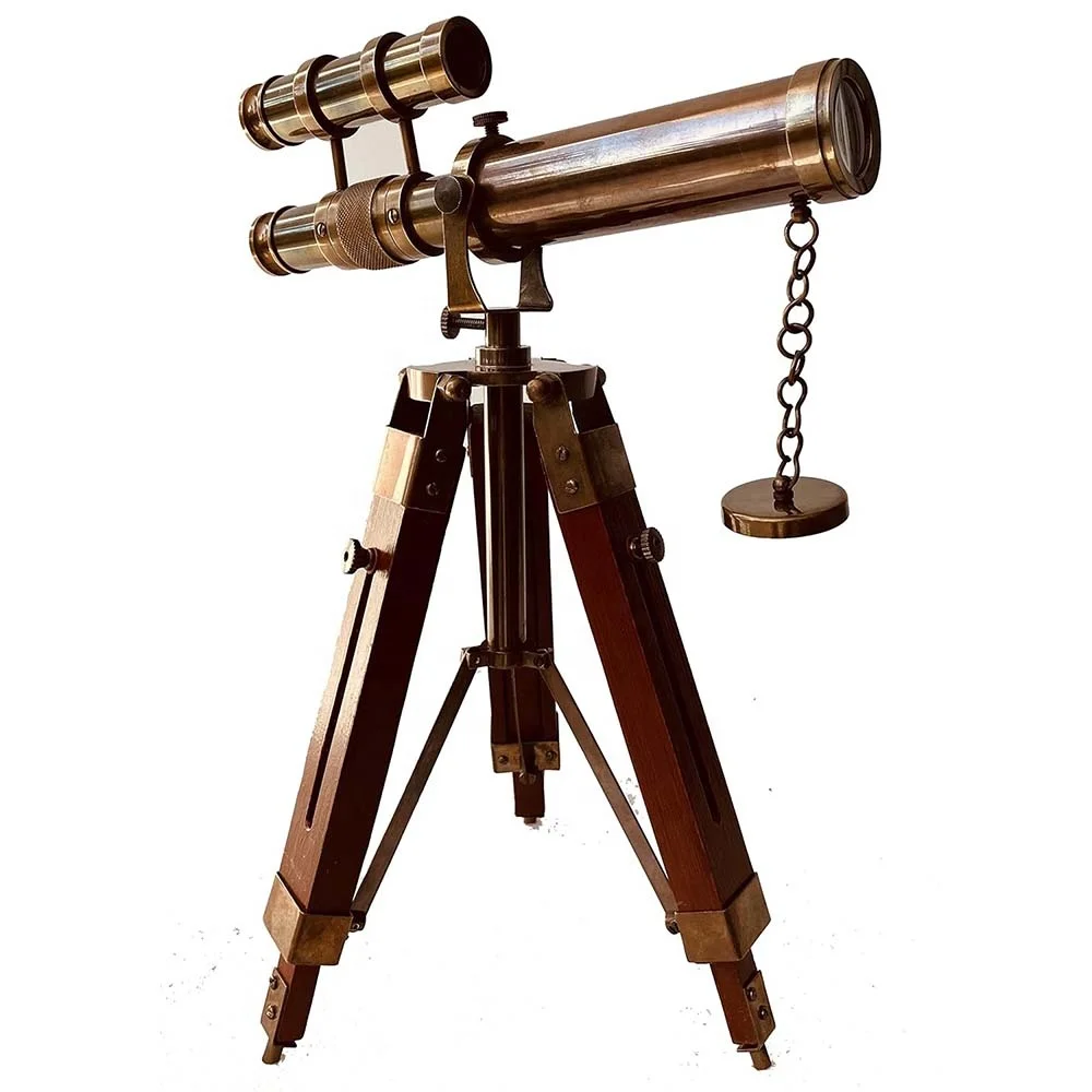 Nautical Vintage Handheld Pirate Brass Telescope with Anchor on Wooden Box Sailor Home Decor Toy Gift Spyglass
