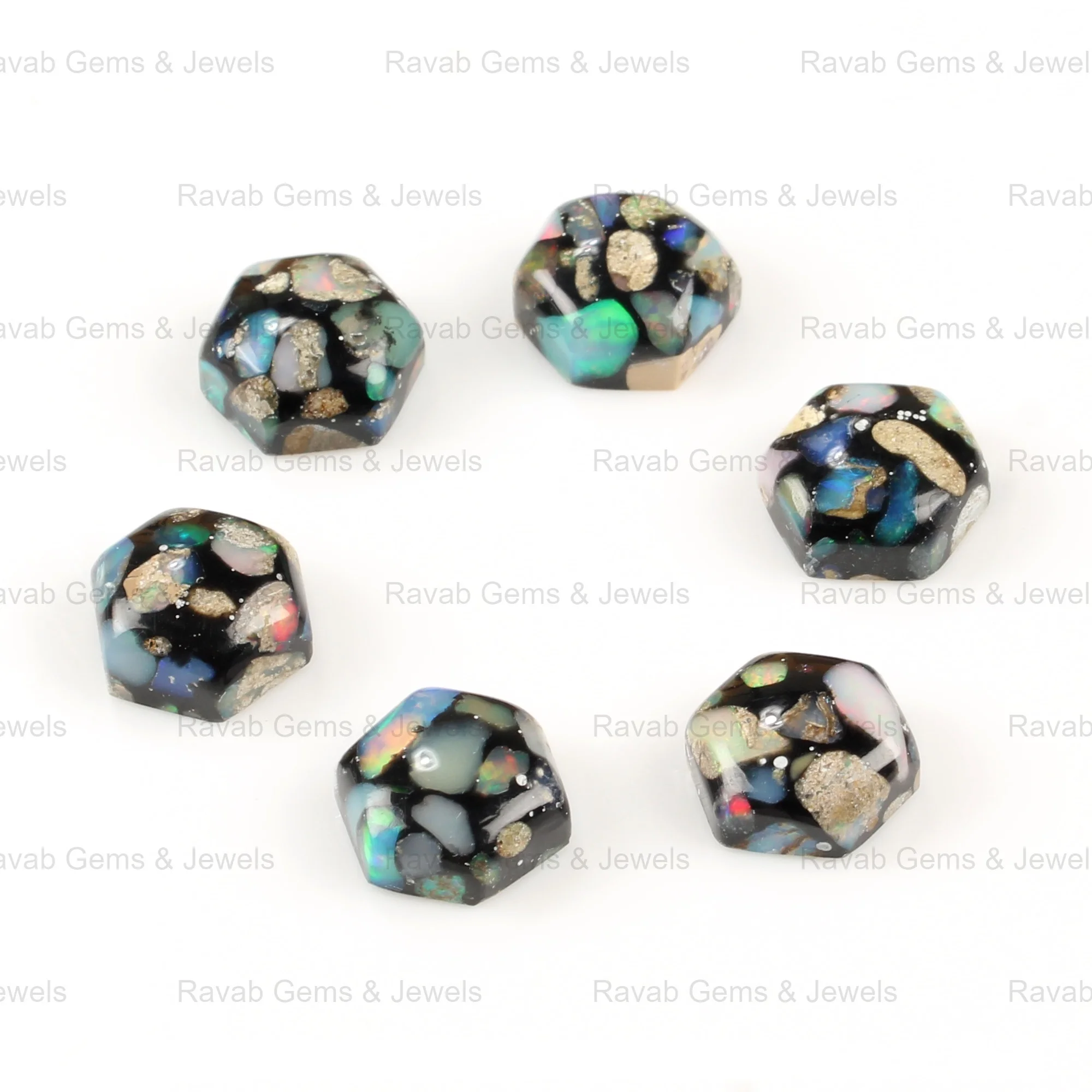 12 мм плоский шестигранный пухлый кабошон высшего качества натуральный черный Эфиопский Опаловый медный композитный свободный драгоценный камень для изготовления ювелирных изделий