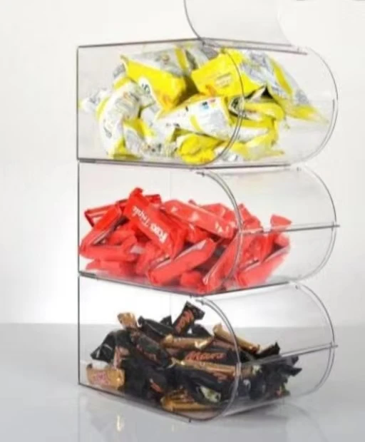 Eid Ramadan Gift Custom Clear Acrylic plexiglass Candy Box With Sliding Lid Bin Display Candy Food Display Stand Wall Mounted