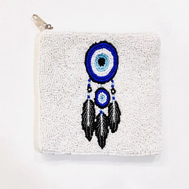 2023 Latest Arrival Festive Collection Multi-function Canvas Fabric and Beads Coin Purse Makeup Organizer for Bulk Buyers