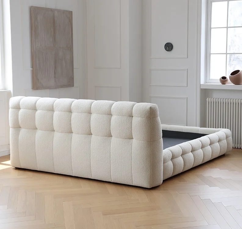 hot selling cotton sugar shape boucle fabric queen size bed frame luxury upholstered bed for bedroom