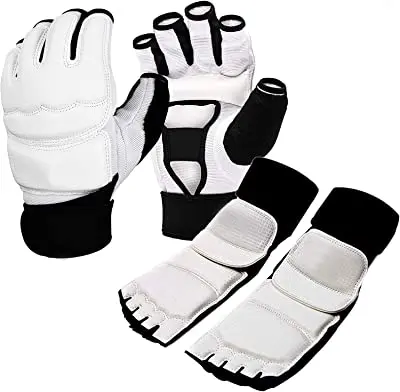 Taekwondo Sparring Gloves Hand Foot Protectors Half Finger Value Set for Boxing Kickboxing Premium Wrist Wraps Ankle support