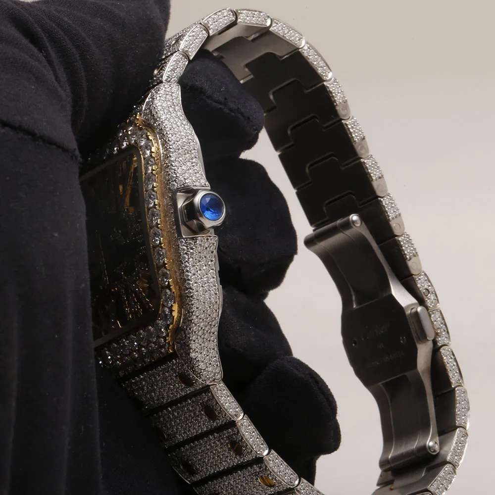 Full Iced Out Bling Tester Passed Mechanical belt Unisex Bezel Silver Transparent Custom Logo with Box Moissanite Diamond Watch