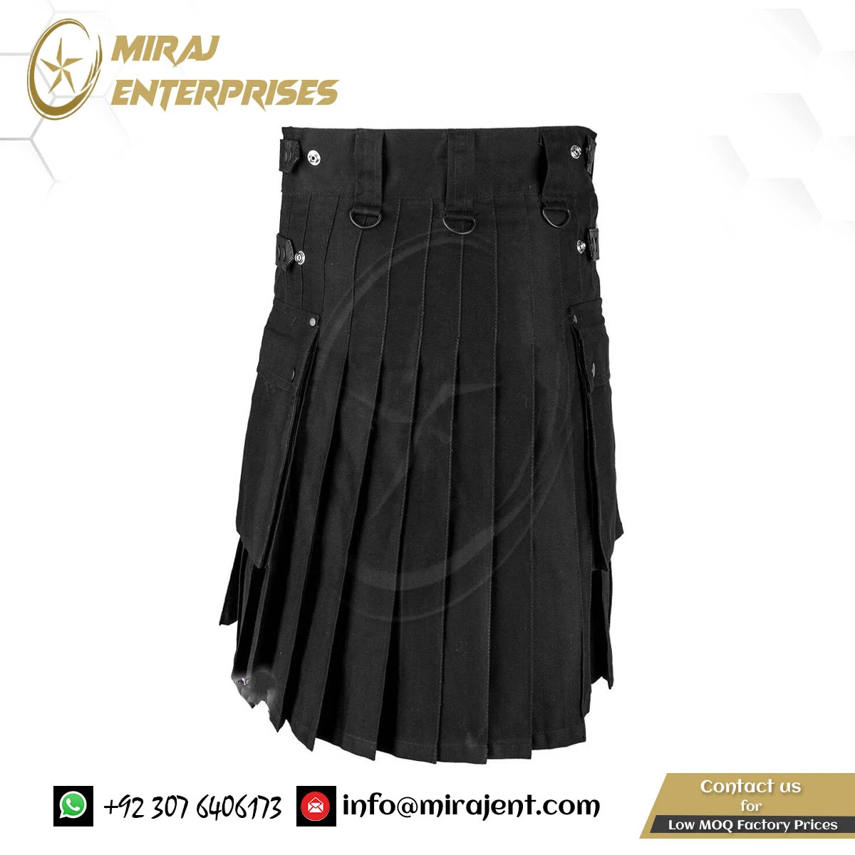 Vintage Style Pocket Kilts Solid Color Unisex Fashion Irish Kilt  Camo Metal Straps Utility Kilts