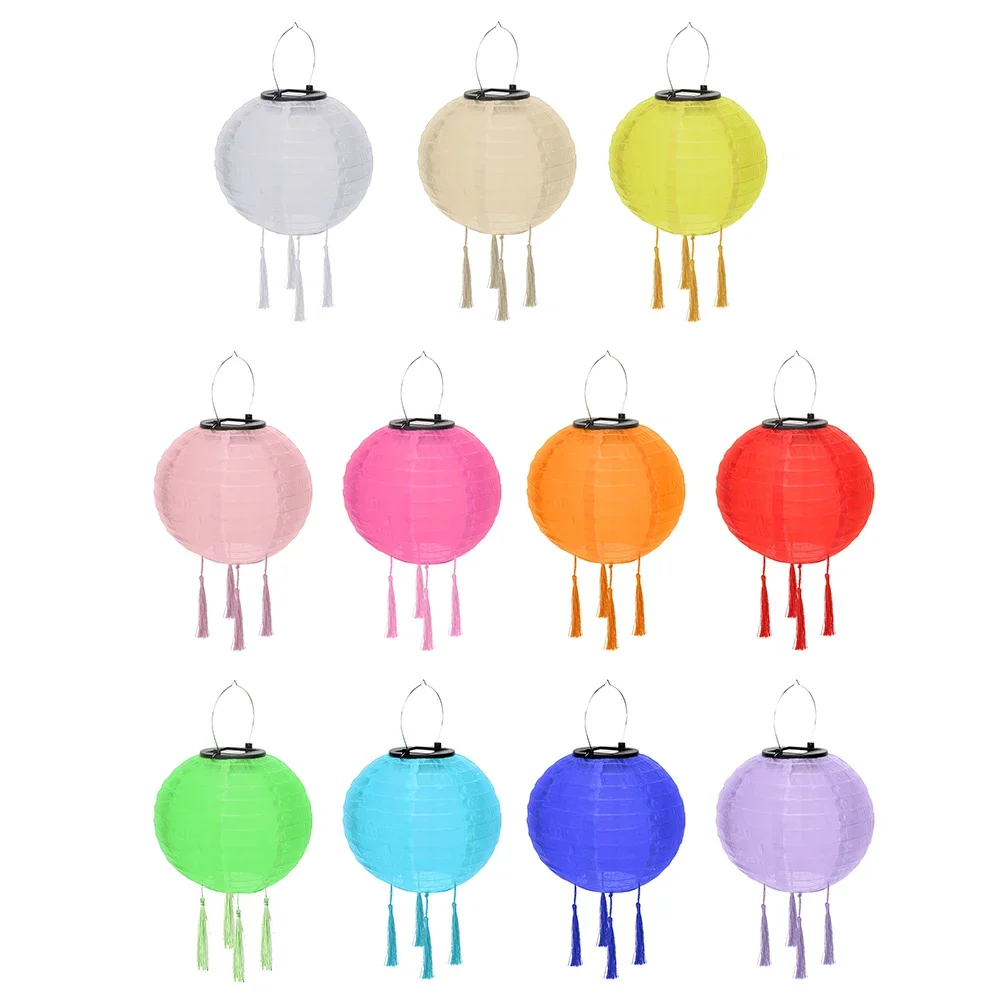 Round Paper Lantern Waterproof Solar Chinese Lantern Nylon Hanging Lamp Outdoor Festival Wedding Birthday Party Decorations