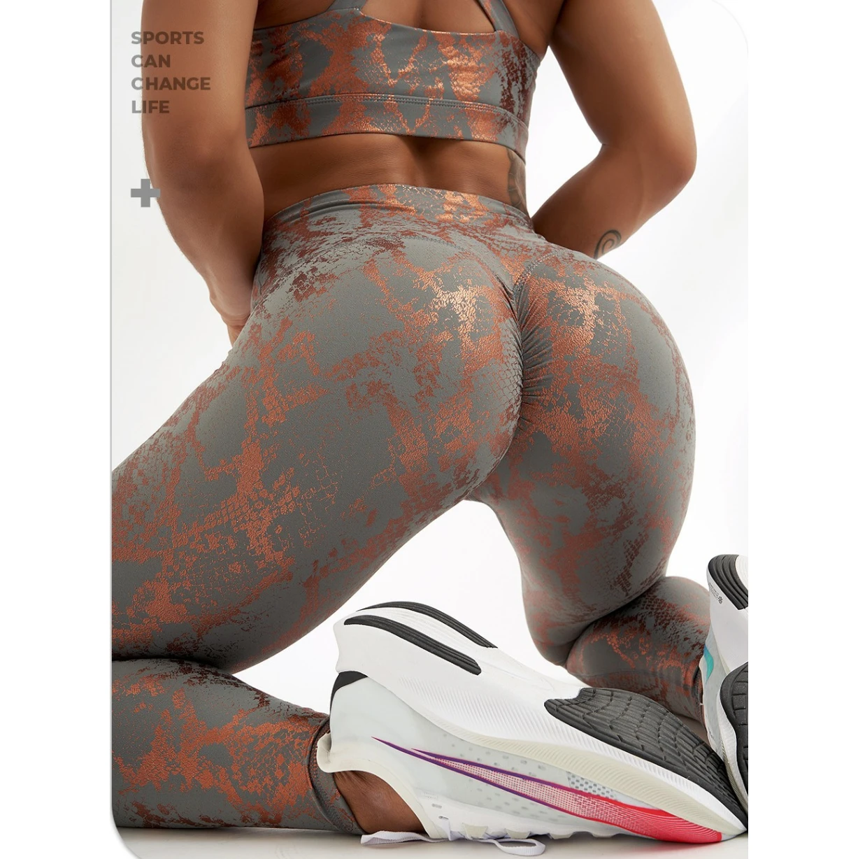 Women Gilded Workout Yoga Pants High Waist Sanke Printed Sport Leggings Fitness Butt Lifting Gym Leggings