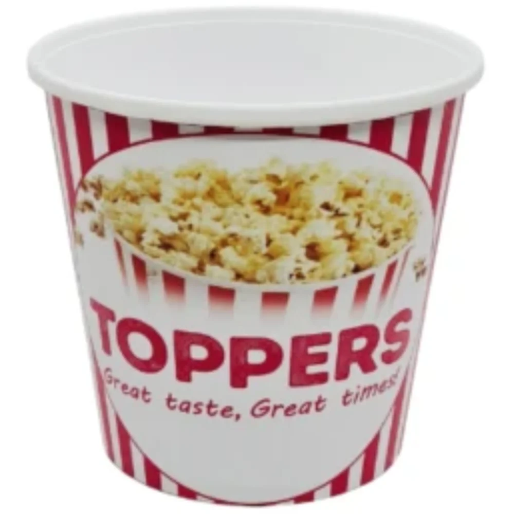 85 oz Plastic Popcorn Bucket with Lid Reusable Microwavable IML Custom Logo and Color Hot Sealing Large Popcorn Container