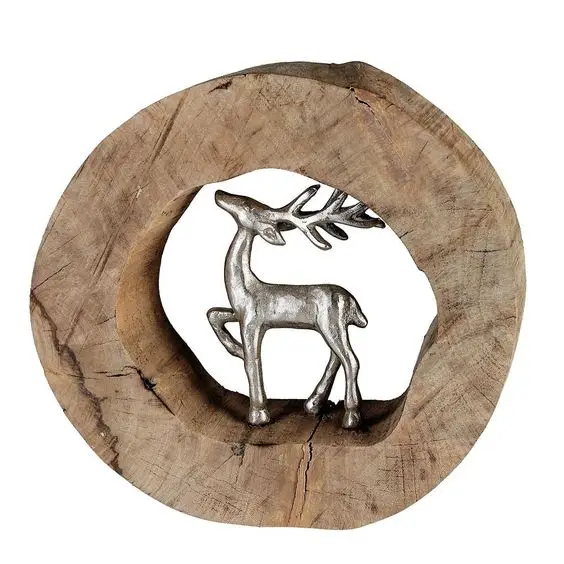 Metal Reindeer Round Wood Circle Christmas Decorative Ornament Shelf & Table Decor Factory Price High Quality Material Used