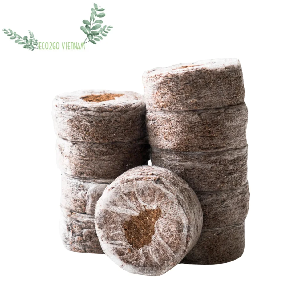 Coco Peat Pellets Disc Moss Coconut Coir Pellets Seed Starting Plugs Pallet Seedling Soil Block Whole Sale From Vietnam