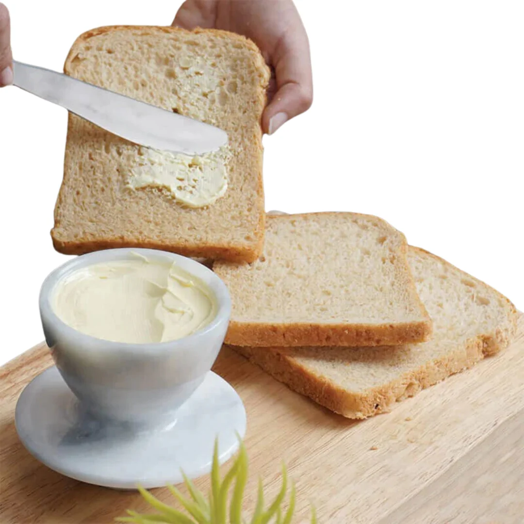 Durable stoneware crock with round shape design Luxury marble butter dish French style butter keeper with cold storage