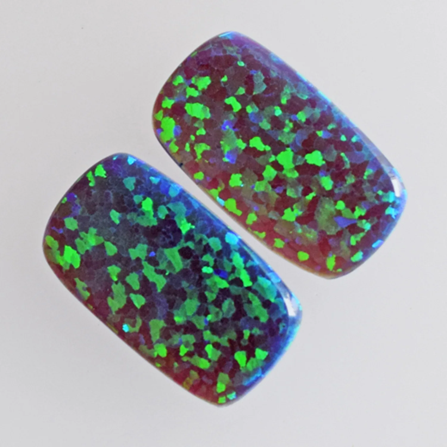 Synthetic Sparkling Blue Green Flashy Fire Opal Pair Rectangle Shape 4 CTW Cabochon Size 16x8x1.5 MM Earring Pair Stone for Jewe