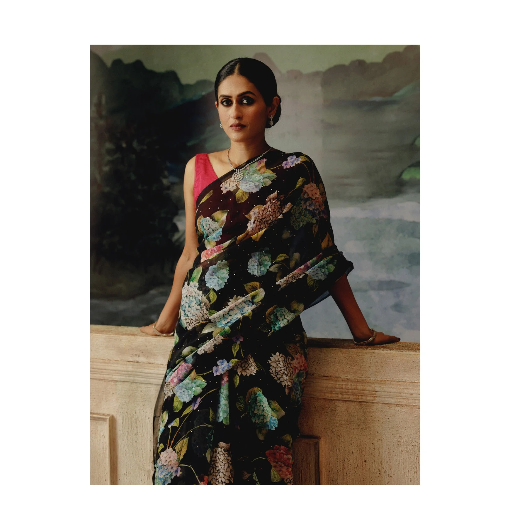 Best Quality Shiny Look Soft Chinon Silk Floral Printed Saree for Women Partywear Saree Available for Sale from India