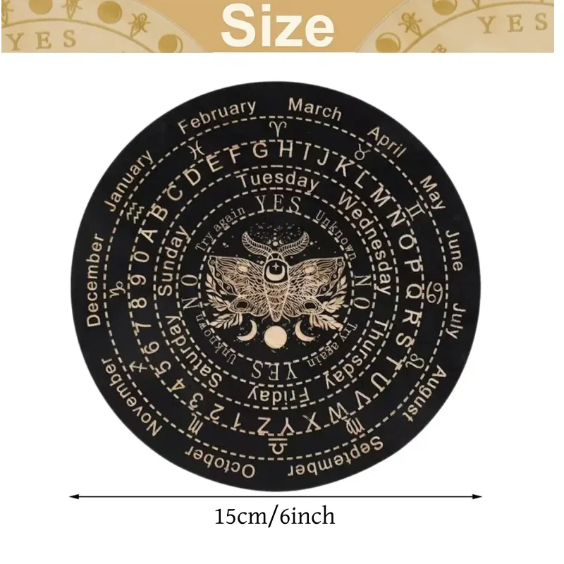 6inch Wooden Pendulum Board Dowsing Divination  Witchcraft Wiccan Altar Supplies Wooden Carven Board for Divination Decoration