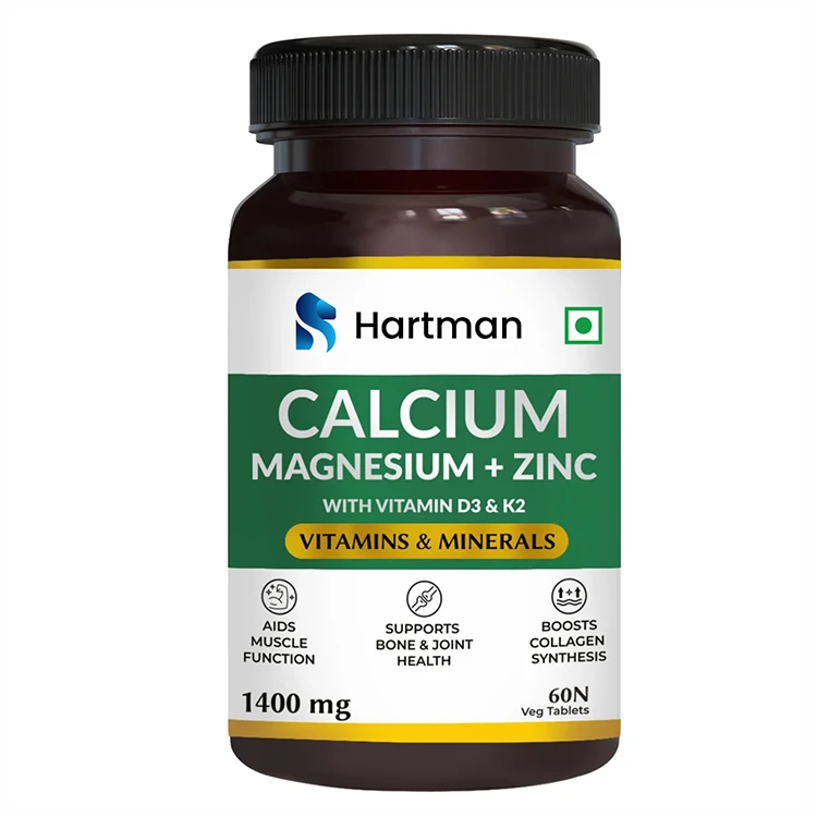 Vegan Calcium Magnesium Zinc D3 K2 Tablets 1400mg for Bone Health Immune Support Pack of 60