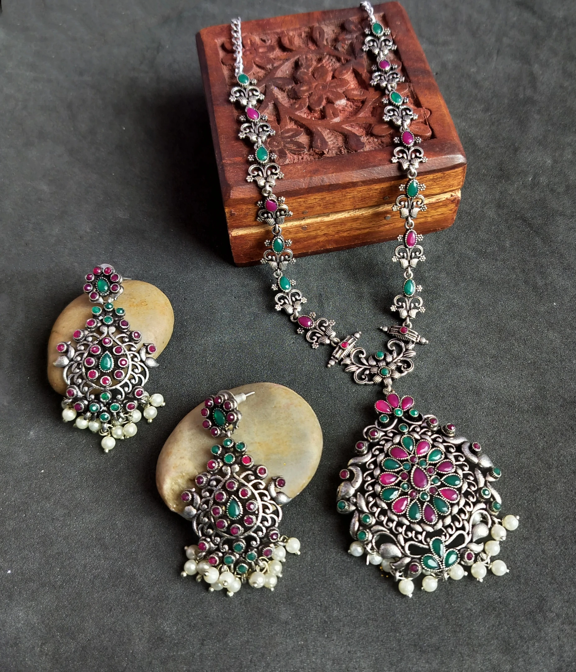 High Quality Oxidized Jewelry Set Antique Trendy Crystal Rhinestone Indian Manufacturer Jewellery Set for Women Jewelry.