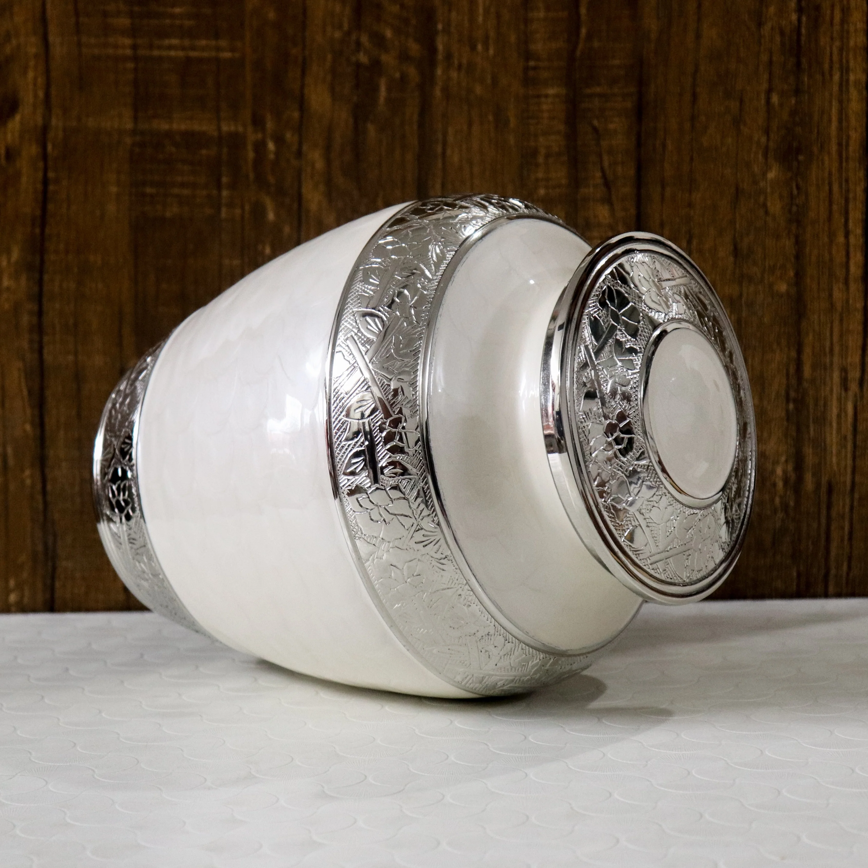 Aluminum white Enamel Engraved Memorial Containers For Ashes of Human Remains Manufacturer and Supplier From India