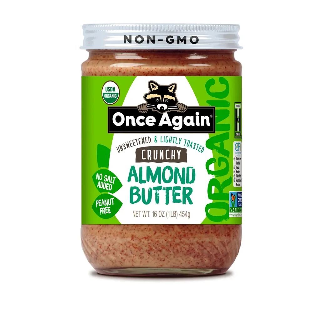 Premium Quality 16oz Jar Case of 6 Organic Crunchy Almond Butter Lightly Toasted Salt-Free Unsweetened Bulk Packed