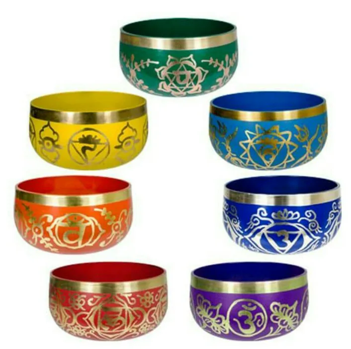 Healing 7 chakra singing Tibetan bowls Sets With Box & Wooden stick  Crystal Singing Bowl Set