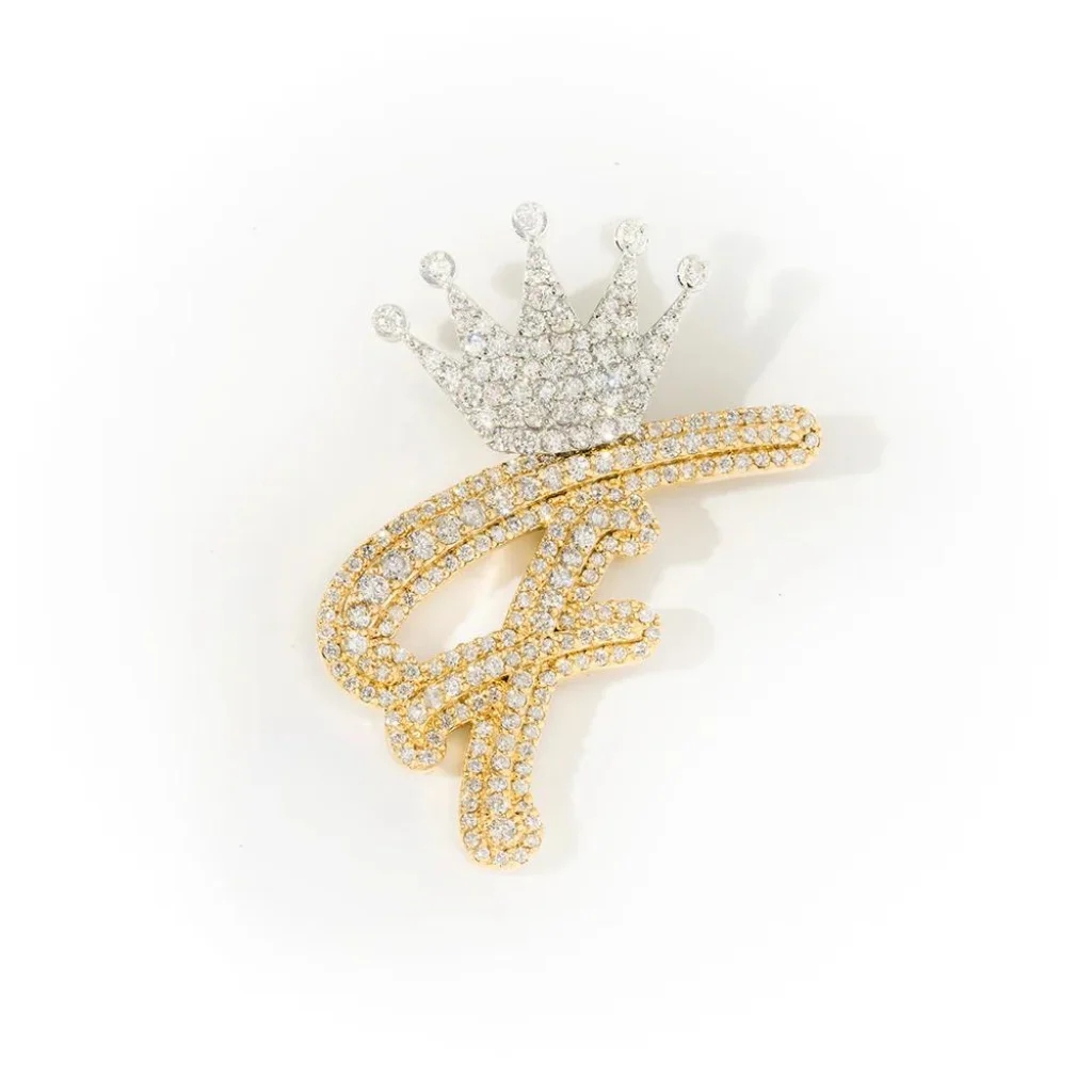 Custom Initial Letter Pendant With Crown Charm Pendant 14K Gold VVS D Natural Diamond A-Z Alphabet Pendant