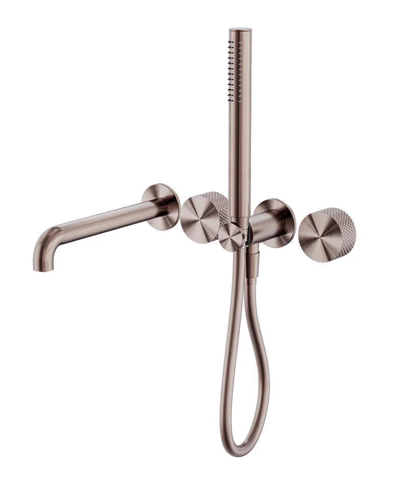 Brushed Gold Solid Brass In Wall Shower System Concealed Bathtub Mixer with Hand Shower Spout