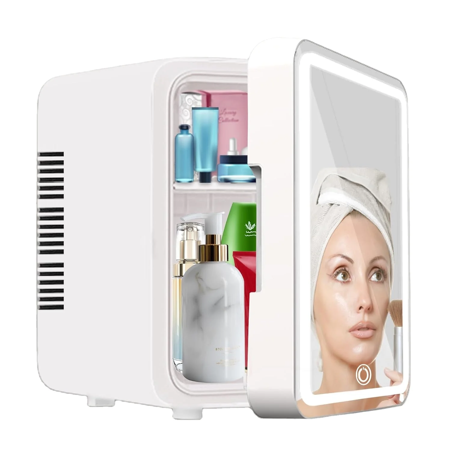 New design 4L Mini Makeup Fridge Portable Small Refrigerator AC/DC Powered with LED Light Mirror for Cosmetics and Food