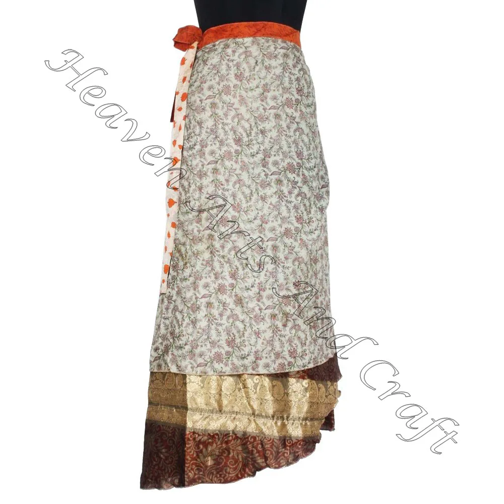 Silk Multi Wear Double Layered Indian Wrap Around Skirts boho stylish multi color summer wear comfortable fashion hippie style