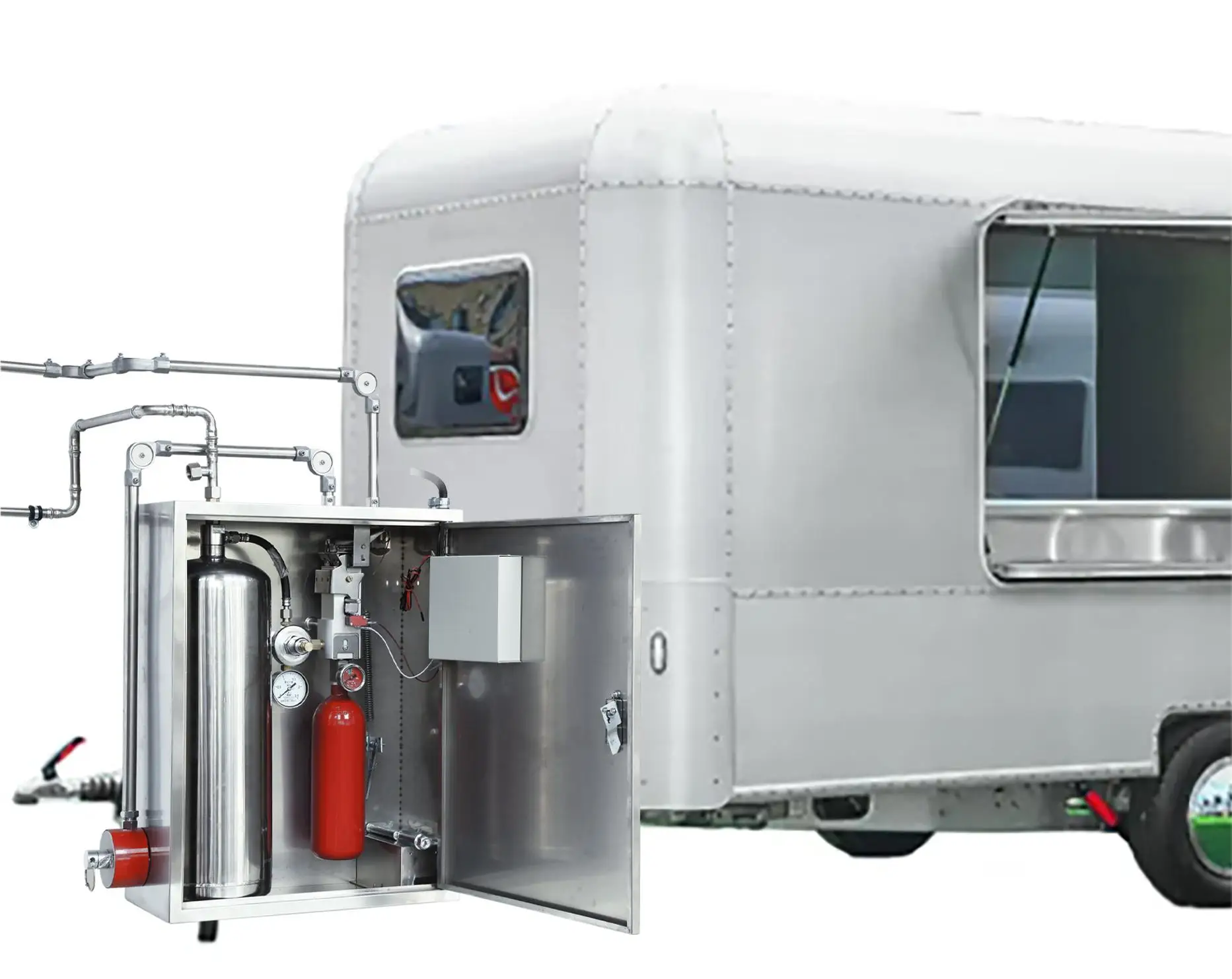 Restaurant Car Small Fiberglass Trailers Retro Food Trailer Fire Suppression System