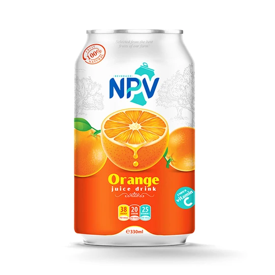 Supplier Good Price NPV Brand Beverage 330ml Can Natural  And Pure ORANGE JUICE DRINK OEM ODM Service HALAL ISO Certification
