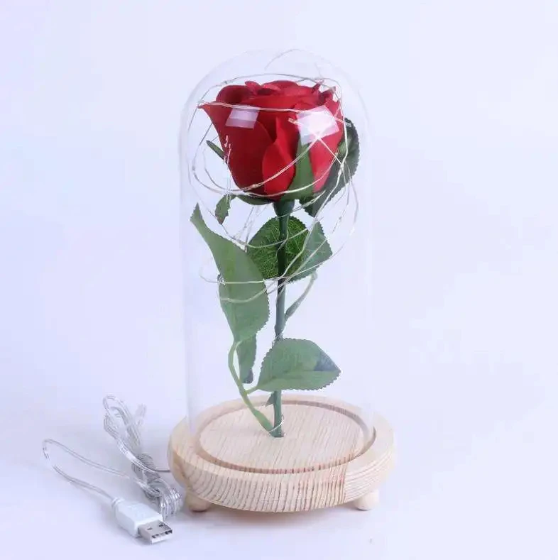 Hot Trend China Manufacturer Eternal Rose Artificial Endless Forever Roses In Glass Dome Gift Set With Lights Battery Style