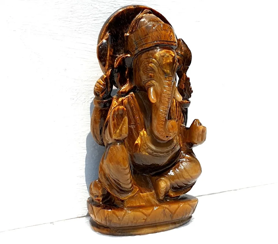 Handcrafted Ganesha Statue Figurine Must Buy Tiger Eye Made in India Piedras Naturales Crystal Healing Stone Quartz Chakra Style
