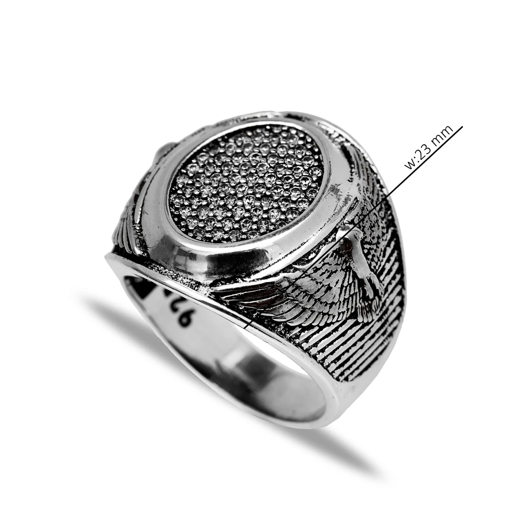 Hawk Eagle Oxidized Wholesale Handmade 925 Silver Men Rings Turkish Classic Fine Jewelry for Man
