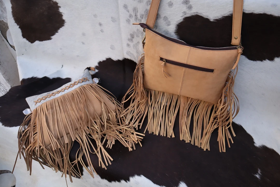 Western Stylish Crossbody Bag Vintage Style Real Cowhide High Quality Fringe Handbags Leather Sling Bag Bohemian Bags
