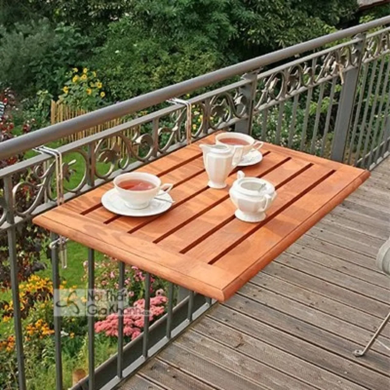 Acacia Balcony Table 600 X 400 with Steel Frame Decoring Balcony