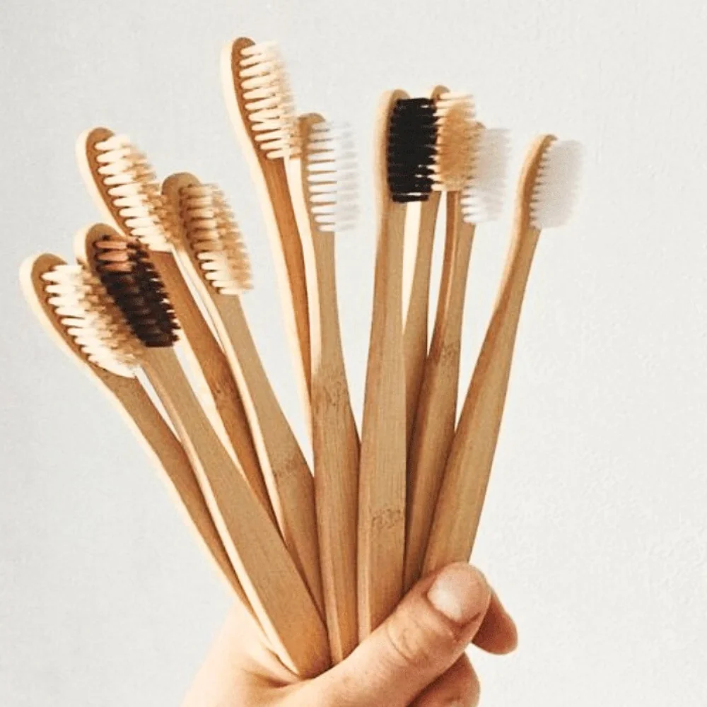 Bamboo Toothbrush with medium bristled biodegradable bamboo toothbrushes in a recyclable plastic free box made in Viet Nam