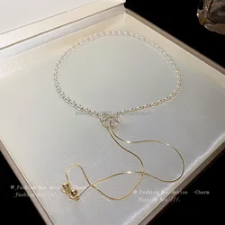 Premium sense necklace French vintage fashion temperament clavicle chain with diamonds Saturn pearl necklace pendant