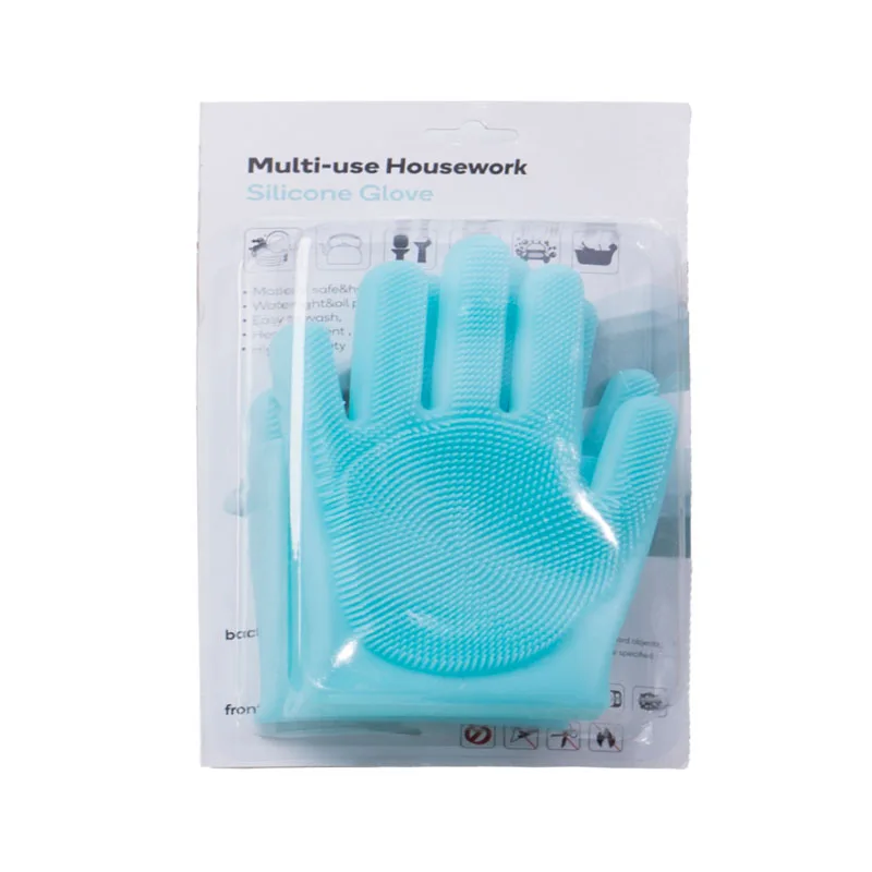 Cleaning Rubber Sponge Gloves, Dishwashing Gloves, Silicone Reusable Cleaning Brush Heat Resistant Scrubber Gloves