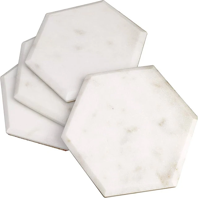 Luxury Marble Gold Plated Ceramic Coasters Geometric Porcelain Cup Mat Waterproof Heat-insulated Pad Table Decoration