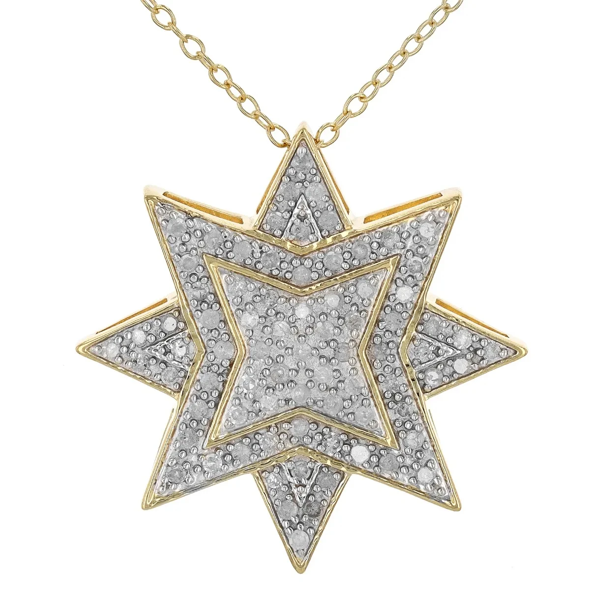 Stellar Radiance: White Diamond Star Cluster Pendant, 14K Yellow Gold Over 925 Sterling Silver with Chain, Fine Diamond Jewelry