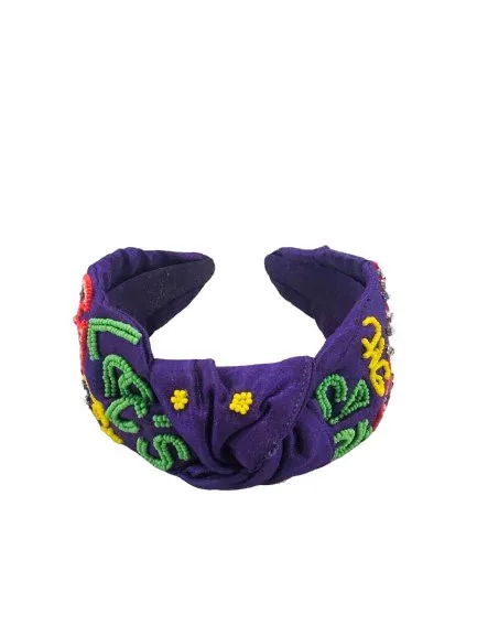 Newest Designer Beaded Mardi Gras Headbands For Girls Green and purple Color Mix Combination Headbands