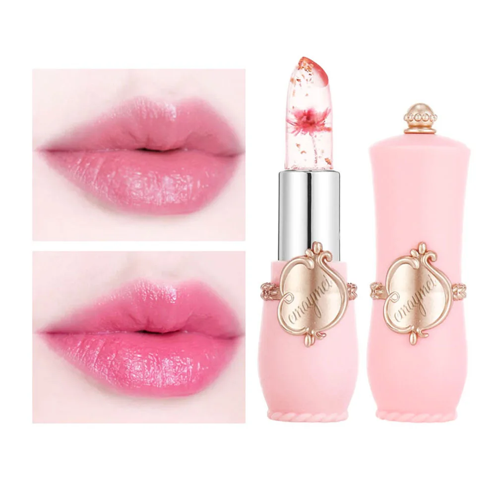OEM custom waterproof dried flower jelly lipstick moisturizing transparent temperature color changing lip balm
