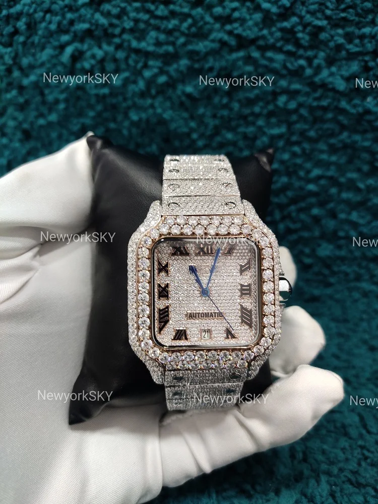Хип-хоп высокое качество VVS Moissanite алмазные шипованные розовые тональные часы для мужчин большой производитель лучший оптовик низкая цена
